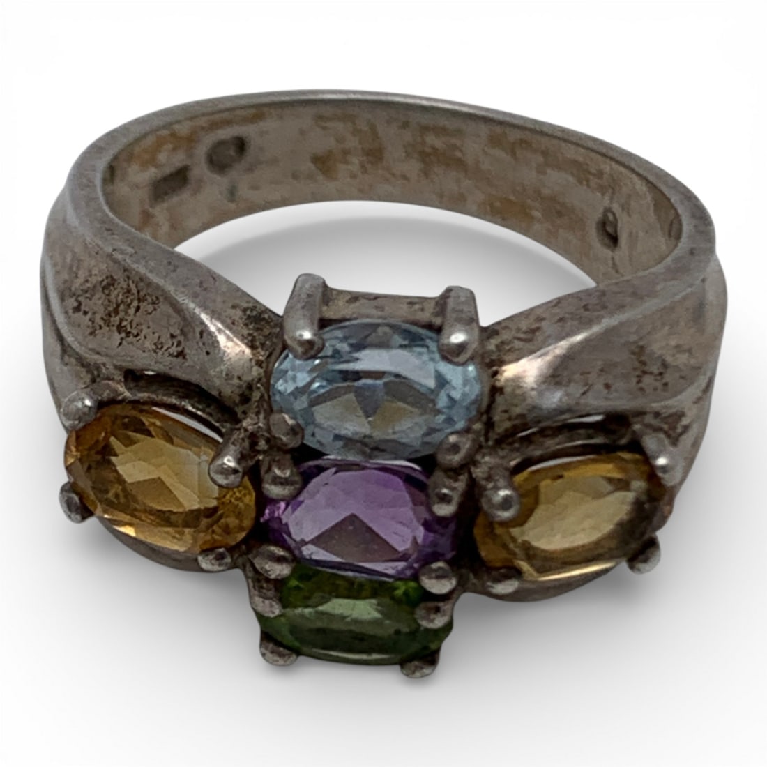 Sterling Silver Ring With Colored Stones - 5