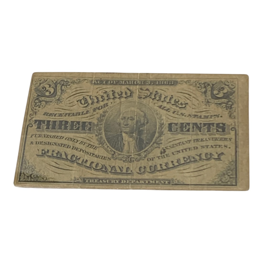 3 Cents Fractional Currency Note, 3rd Issue: F # 1227See Photos