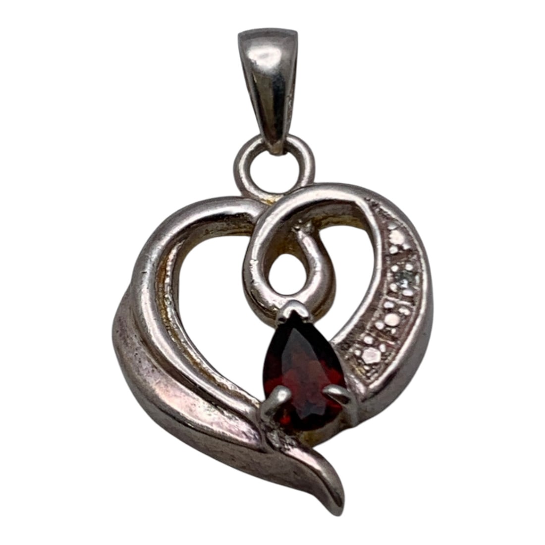 Sterling Silver & Red Stone Pendant: Marked 925 - 1" Long - 3.2 Grams