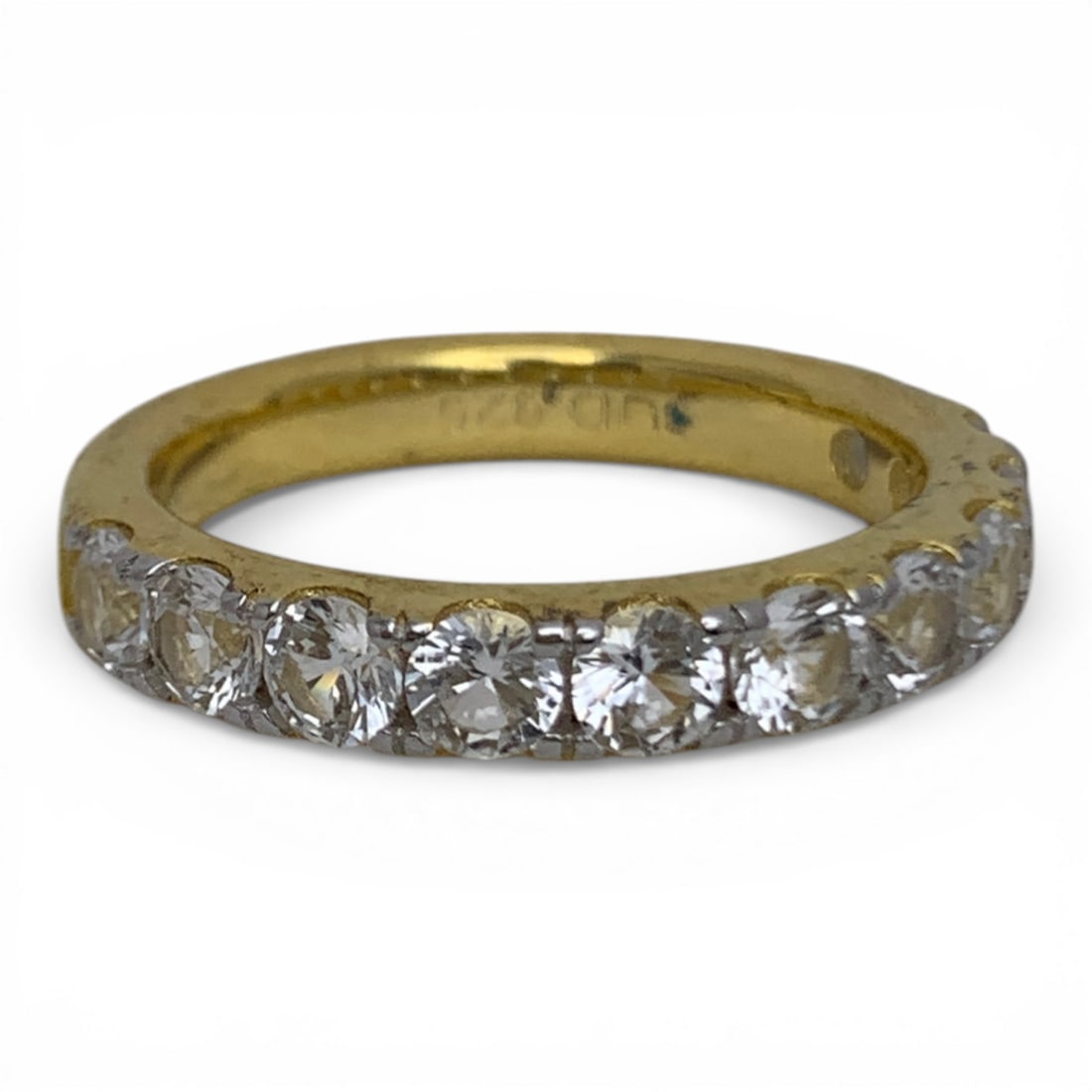 Sterling Gold Tone Ring With Clear Stones: Marked 925 - Size 7 - 3.6 Grams