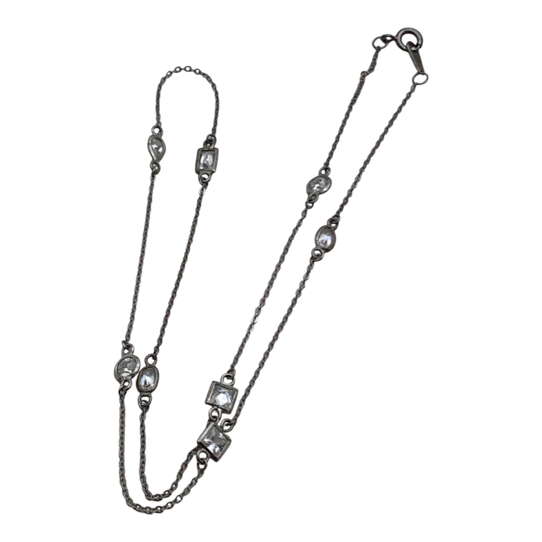 Sterling Silver Necklace With Clear Stones: Marked 925 - 18 1/2" Long - 3.0 Grams