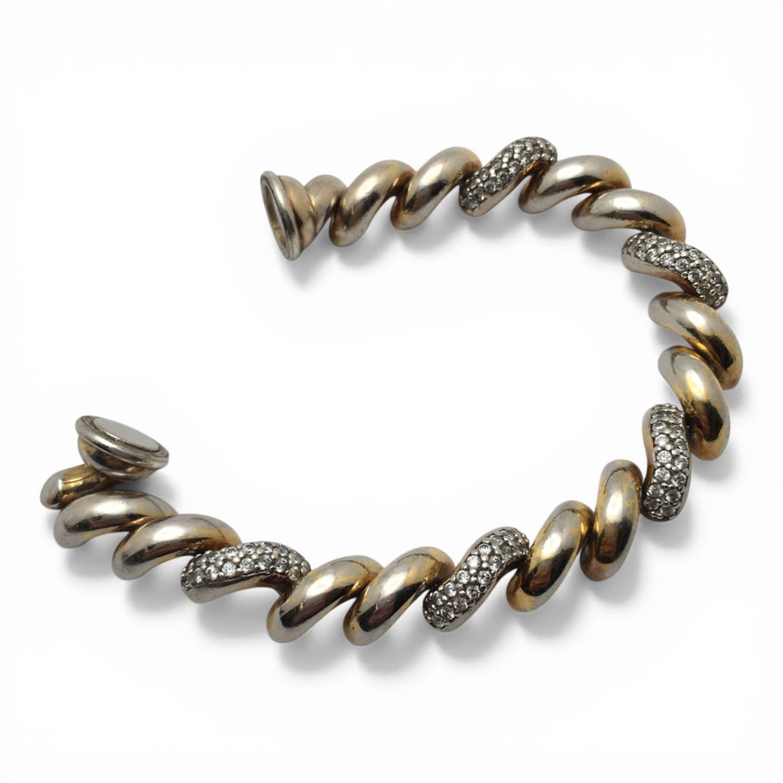 Sterling Italian Bracelet W Magnetic Clasp: Marked 925 - 6 7/8" Long - 29.0 Grams