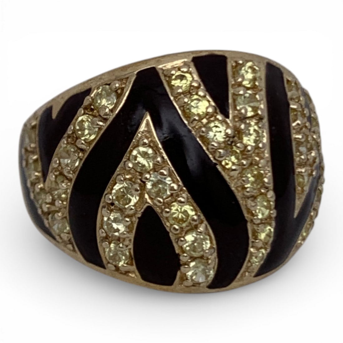 Sterling Gold Tone Enameled Ring: Marked 925 - Size 7 - 6.1 Grams