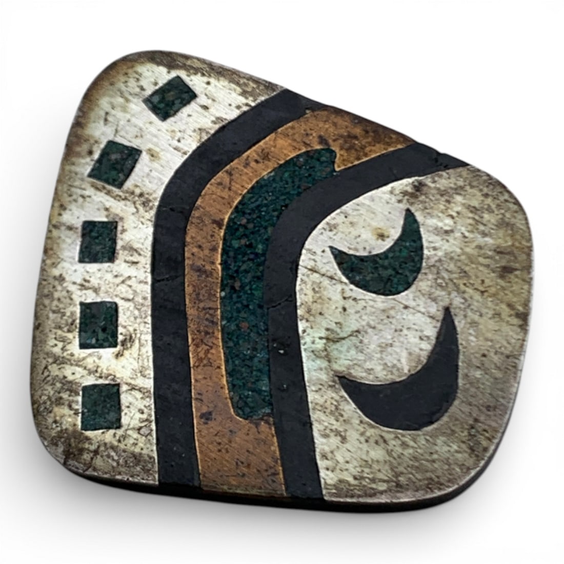 Silver Pin With Inlaid Stones: Tests Silver - 1 3/8" Long - 15.4 Grams