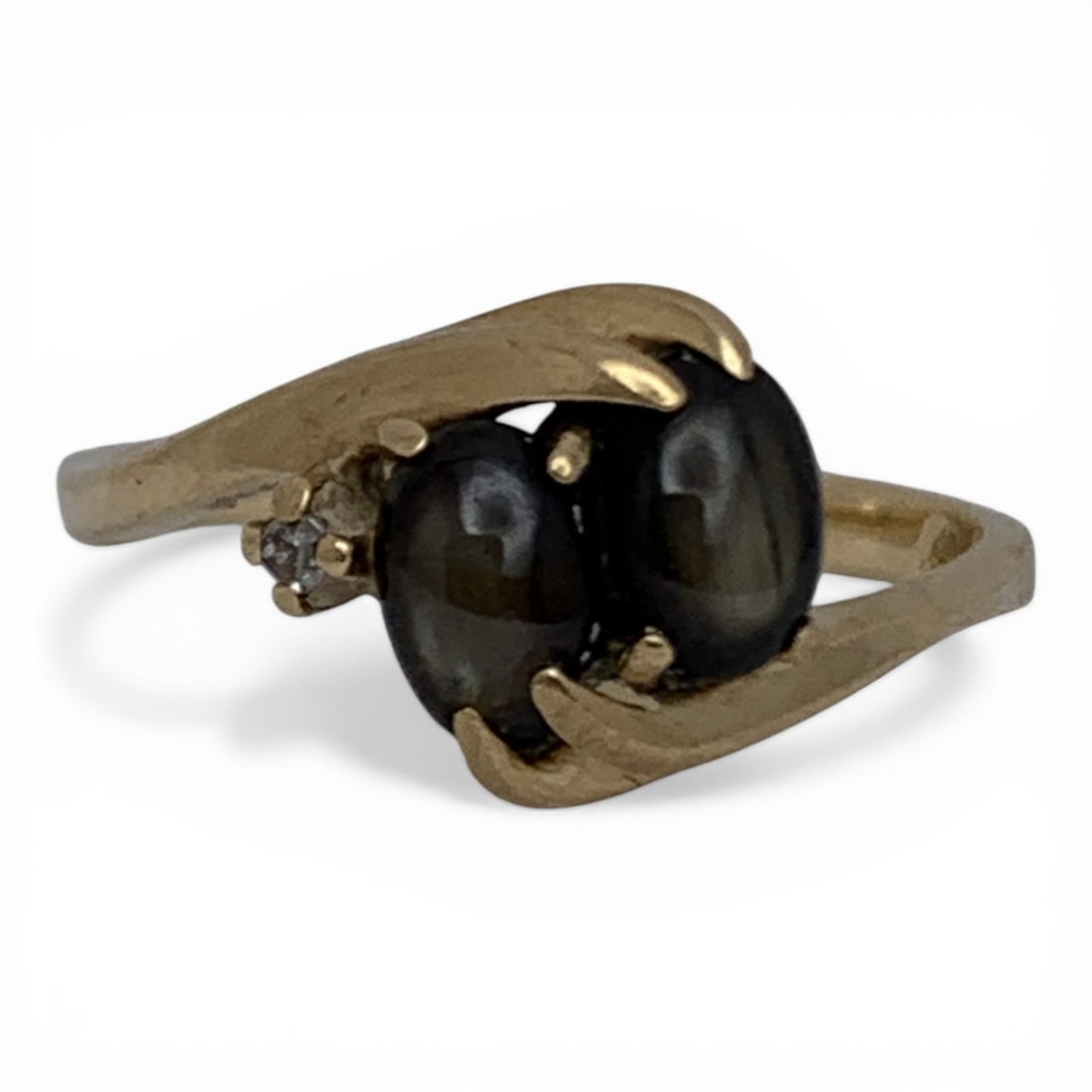 10k Yellow Gold Diamond & Dark Stone Ring: Marked 10k - Size 6 - 1.4 DwtGemstones Tested With Presidium Gem Tester Il - Berners Does Not Guarantee Authenticity Of Gemstones