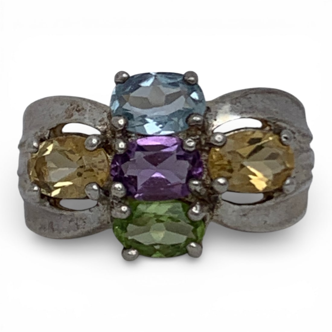 Sterling Silver Ring With Colored Stones: Marked 925 - Size 7 - 5.7 Grams