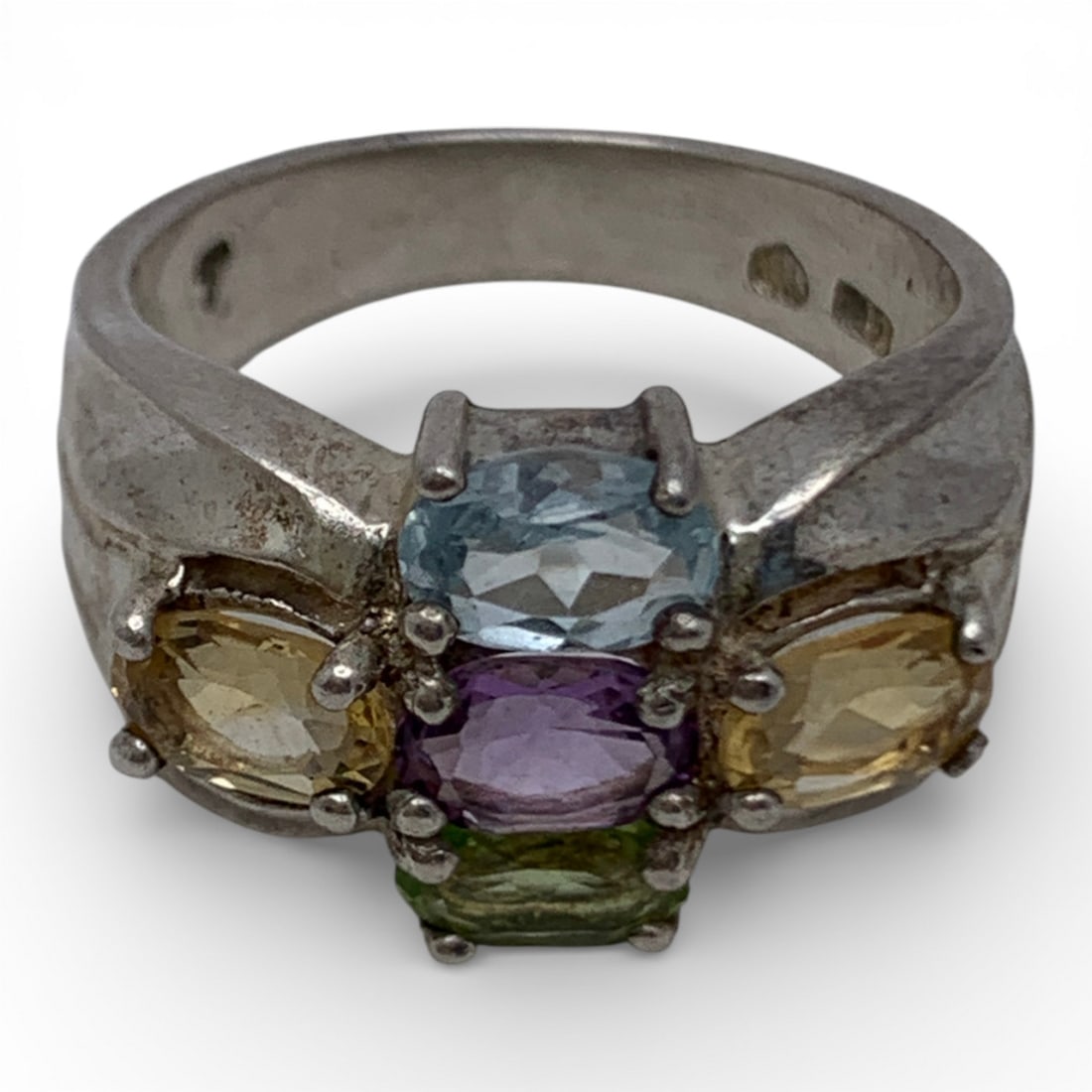 Sterling Silver Ring With Colored Stones - 5