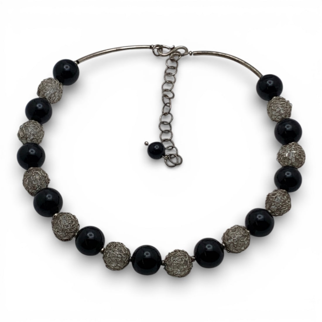 Sterling Silver Beaded Necklace: Marked 925 - 17 3/4" Long - 46.9 Grams