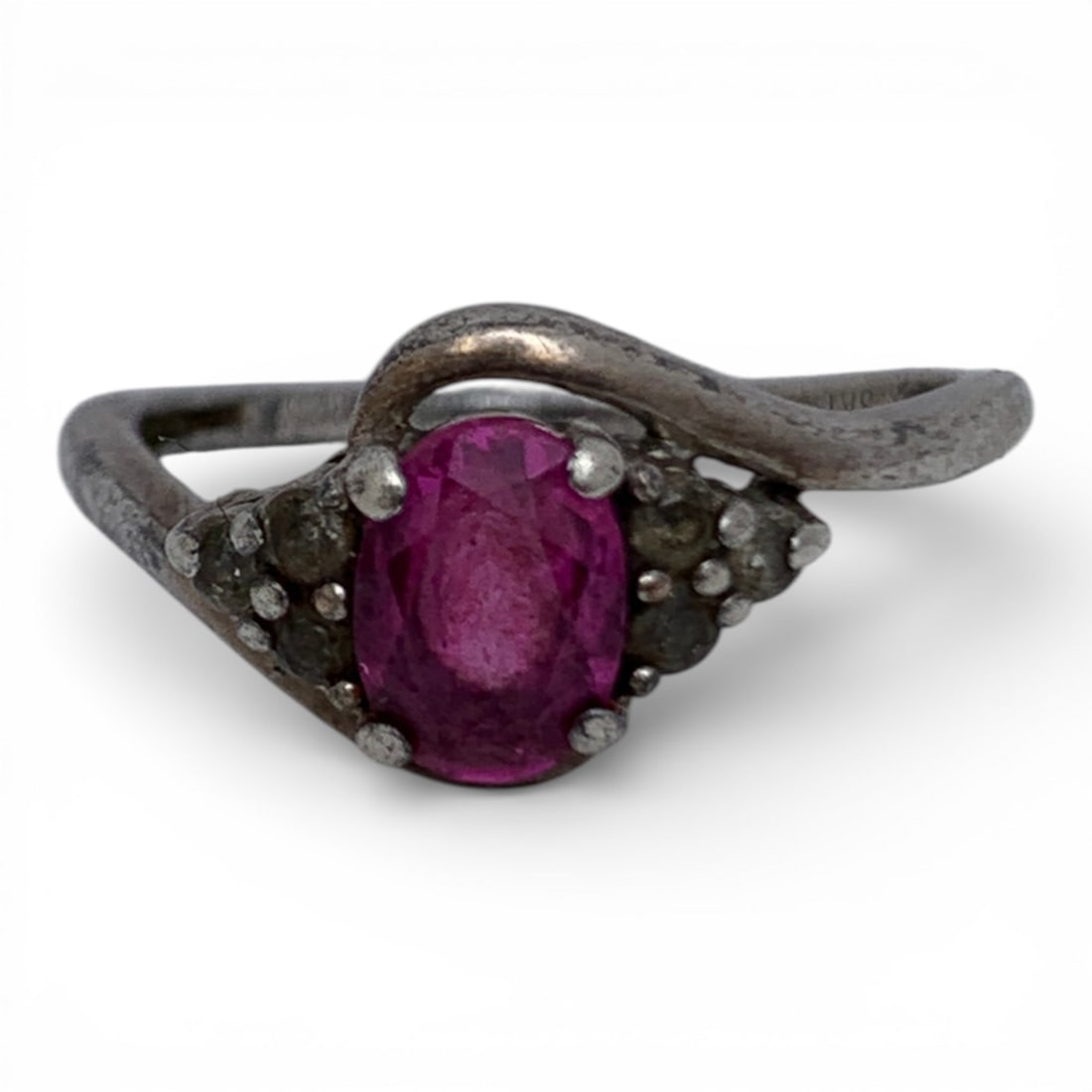 Sterling Silver Ring W Pink & Clear Stones: Marked 925 - Size 7.25 - 2.0 Grams