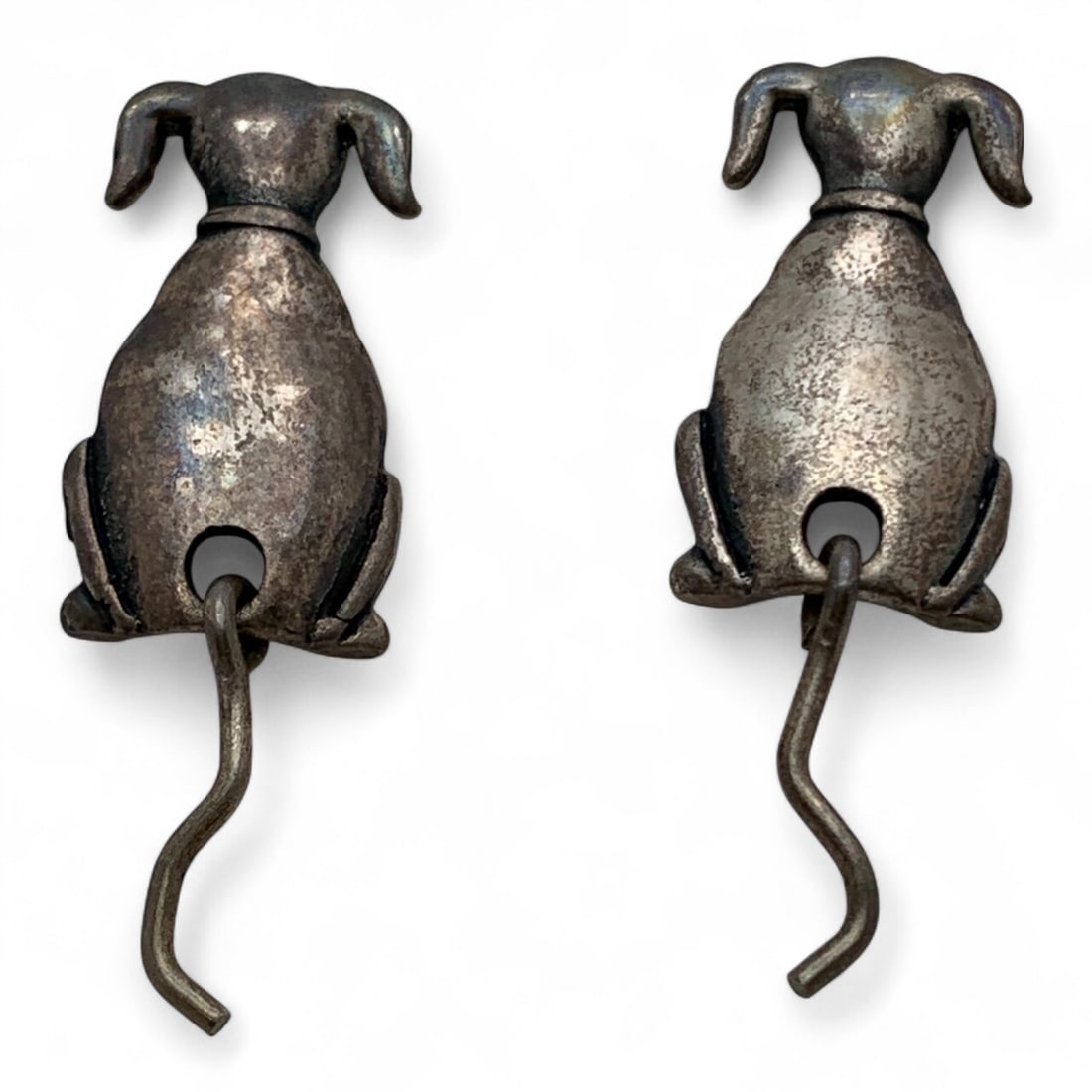 Pair Of Silver Dog Earrings: Tests Silver - 1 5/8" Long - 6.4 Grams