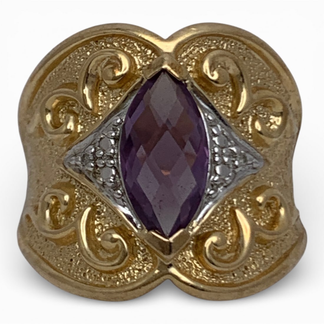 Sterling Silver Gold Tone Ring With Stone: Marked 925 - Size 8 - 9.4 Grams