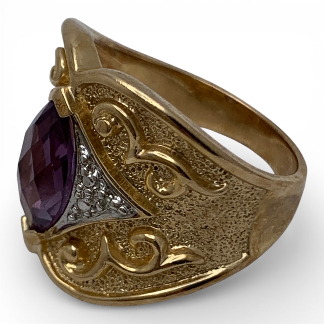 Sterling Silver Gold Tone Ring With Stone - 3