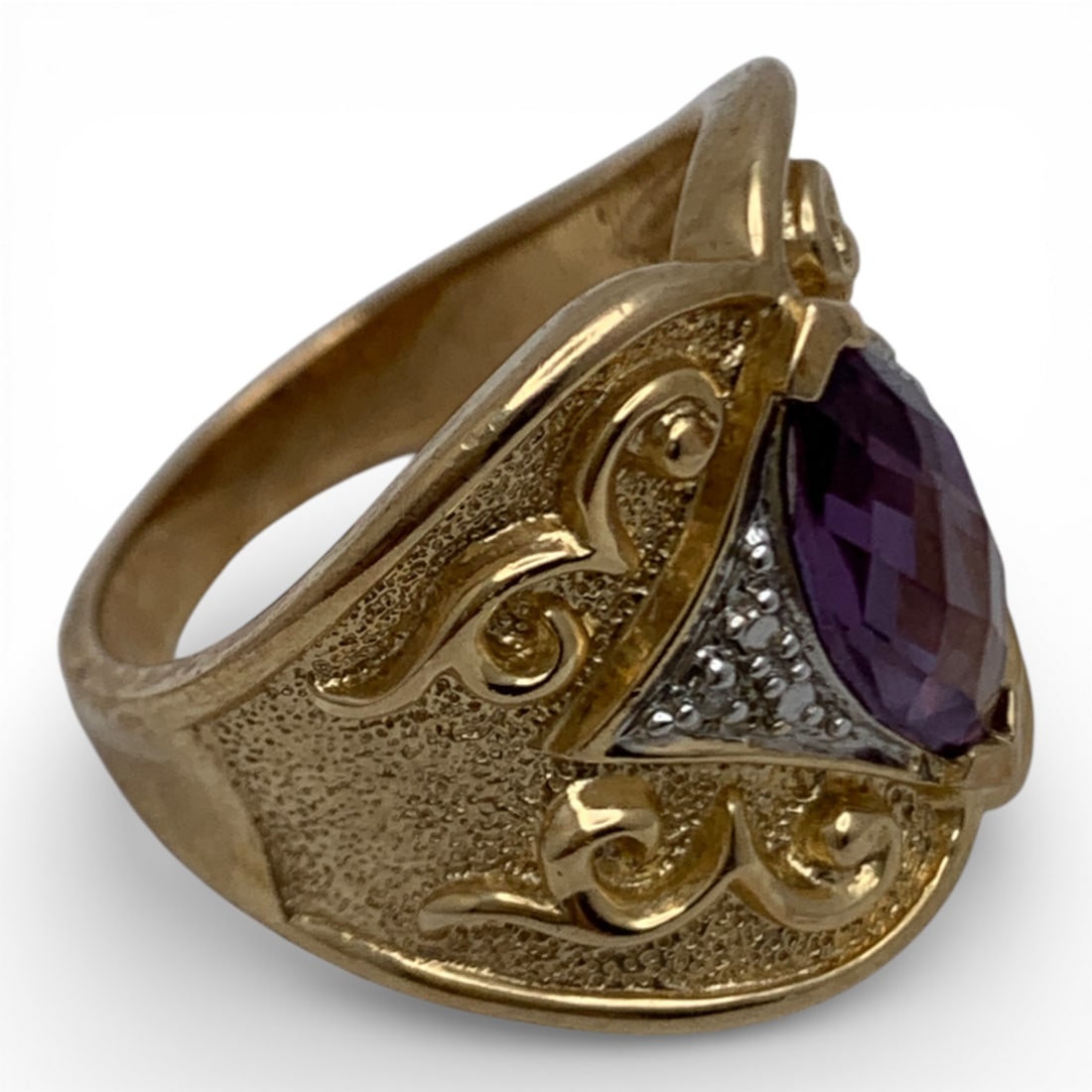 Sterling Silver Gold Tone Ring With Stone - 4