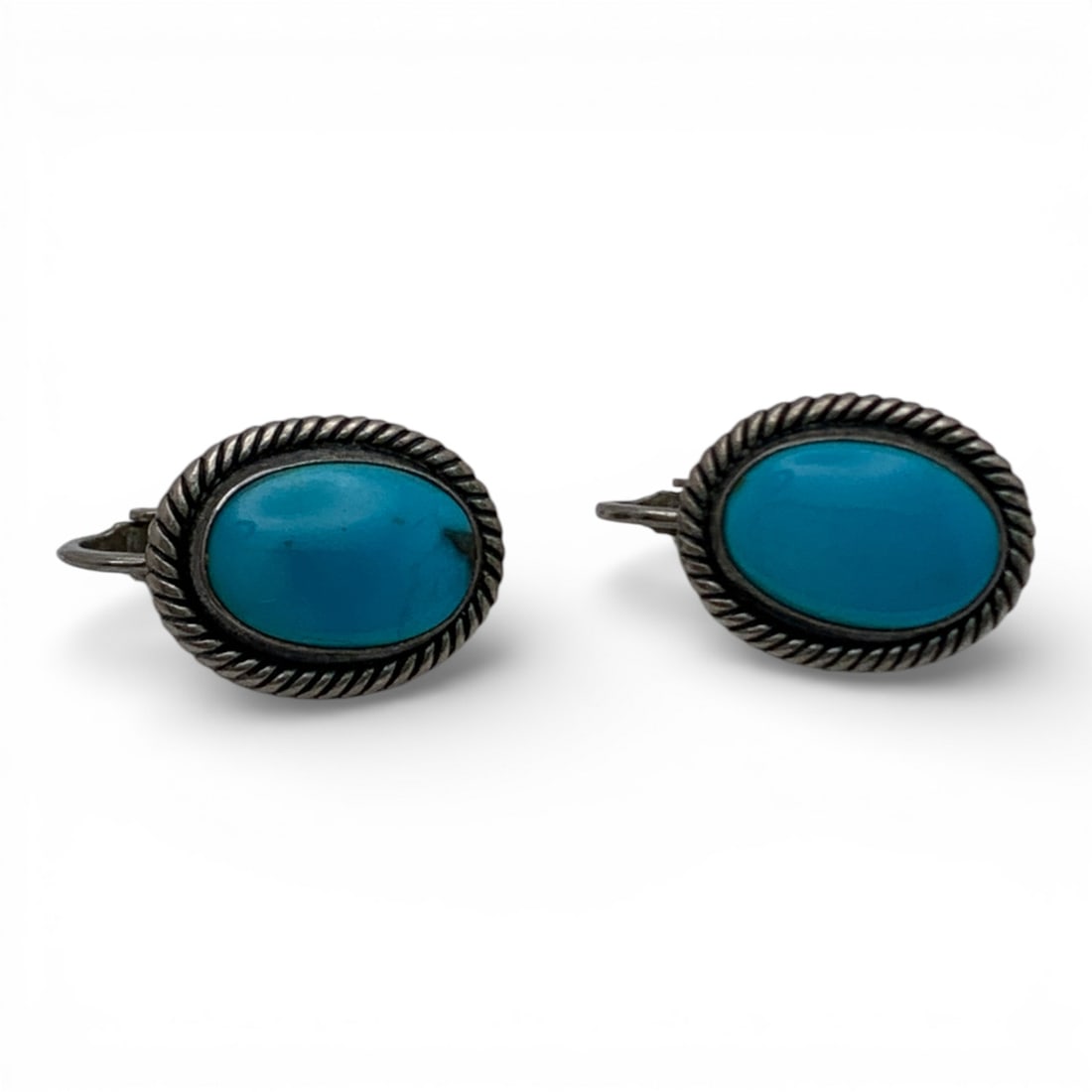 Sterling Silver & Blue Stone Earrings: Marked 925 - 7/8" Long - 7.7 Grams