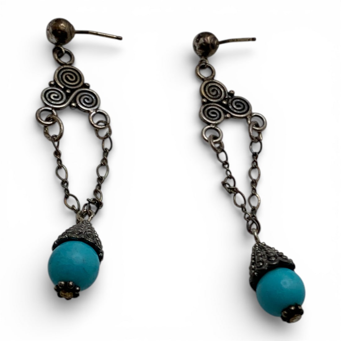 Silver & Blue Stone Dangle Earrings - 2