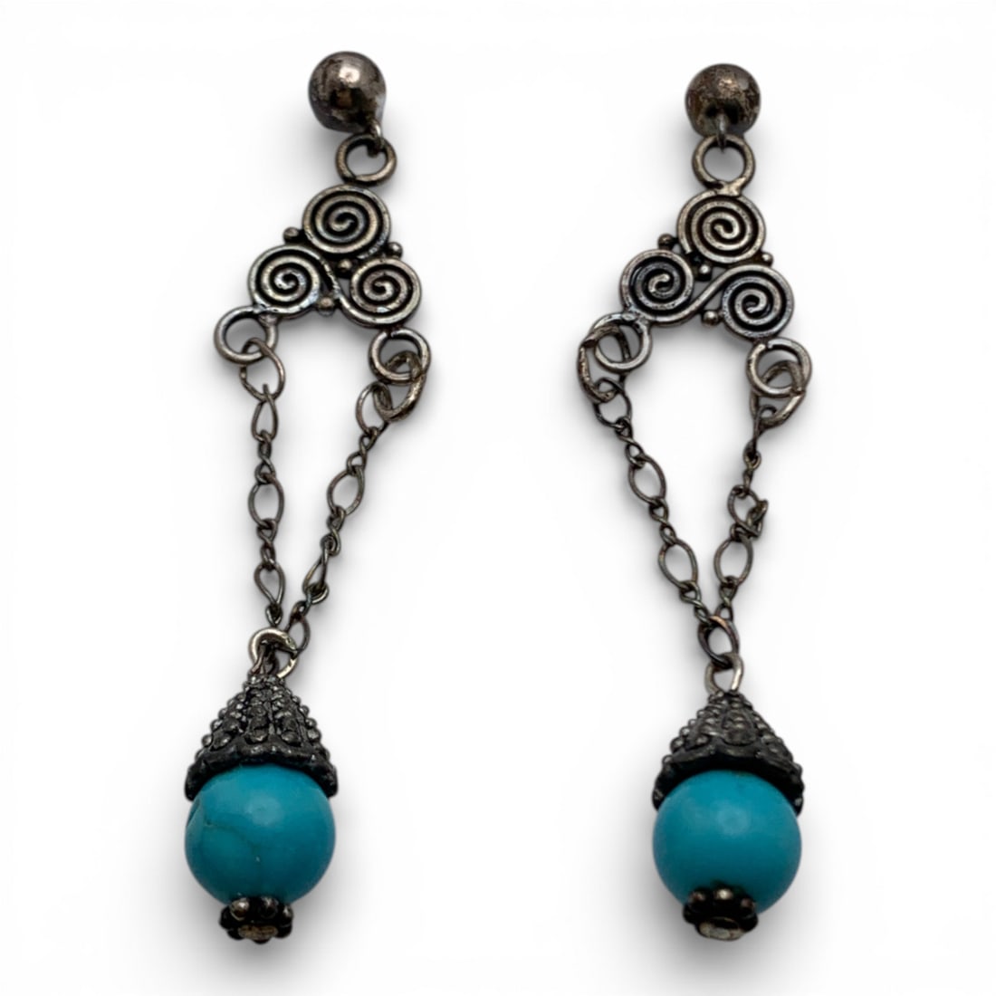 Silver & Blue Stone Dangle Earrings - 3