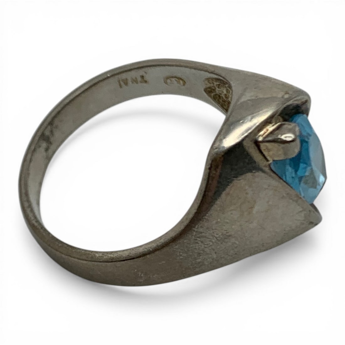 Sterling Silver & Blue Stone Ring - 4