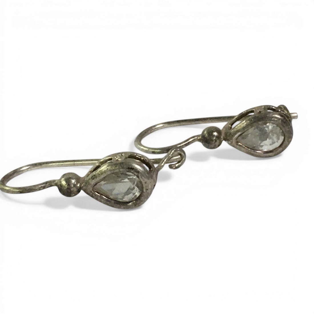 Sterling Silver And Clear Stone Earrings: Marked 925. 2.3 G. 1" Long.