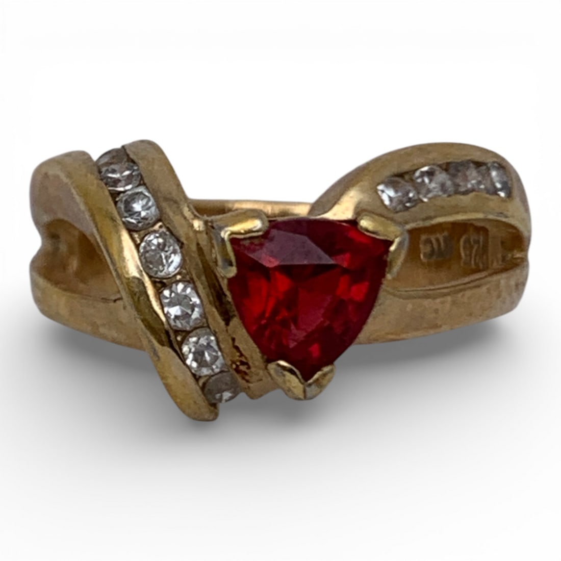 Sterling Gold Tone Ring W Red & Clear Stones (1 of 6)