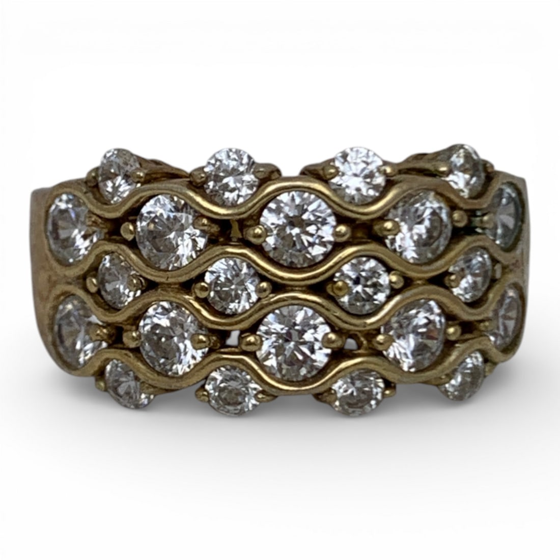 Sterling Silver Gold Tone Ring W Clear Stones: Marked 925 - Size 7 - 5.4 Grams