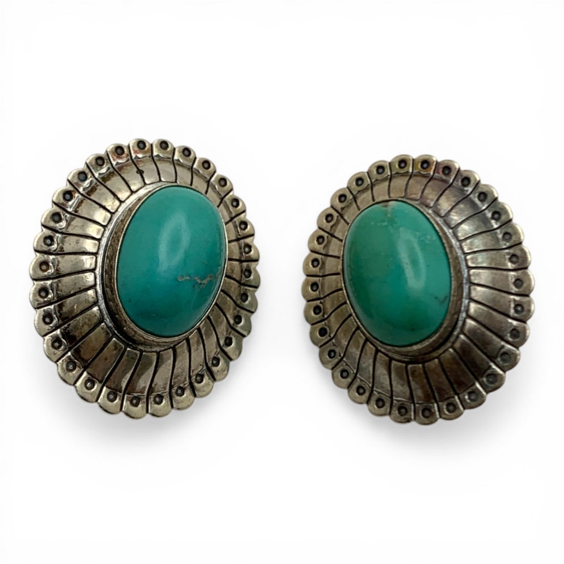 Sterling Silver & Turquoise Earrings: Marked 925 - 1" Long - 6.7 Grams