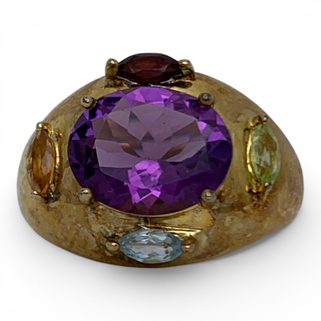 Sterling Silver Gold Tone Ring W Colored Stones: Marked 925 - Size 8 - 6.2 Grams