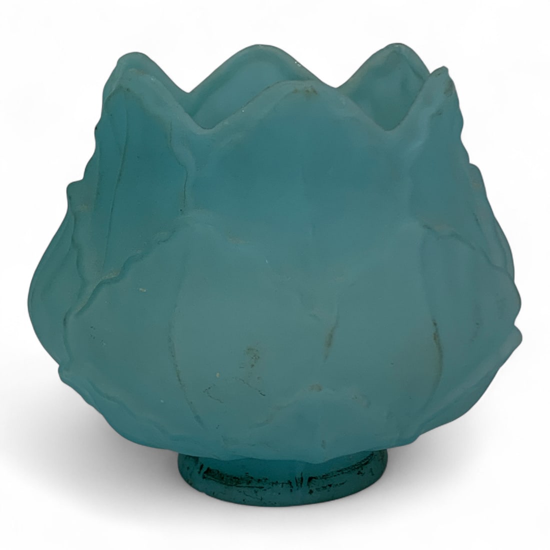 Frosted Satin Glass Blue Lamp Shade: 4.25" Tall X 5" Diameter. Minor Wear On Rim.