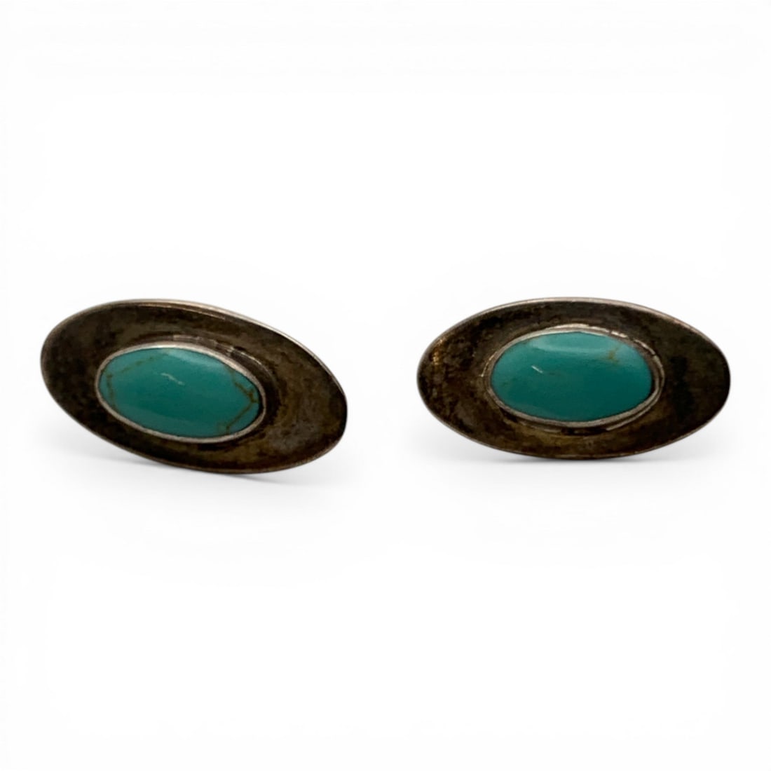 Sterling Silver & Turquoise Earrings: Marked 925 - 7/8" Long - 7.8 Grams