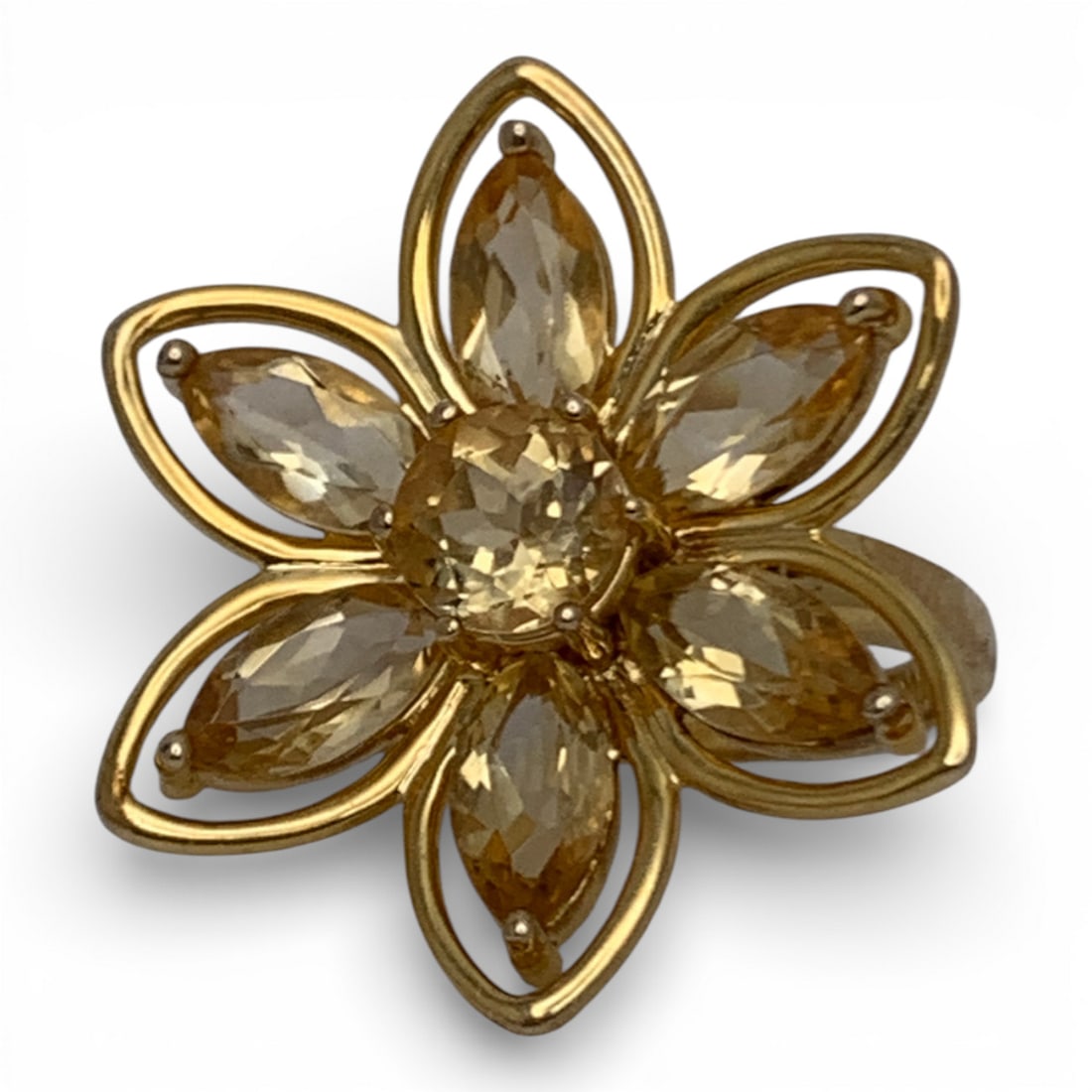 Sterling Gold Tone Ring With Orange Stones: Marked 925 - Size 8 - 5.5 Grams