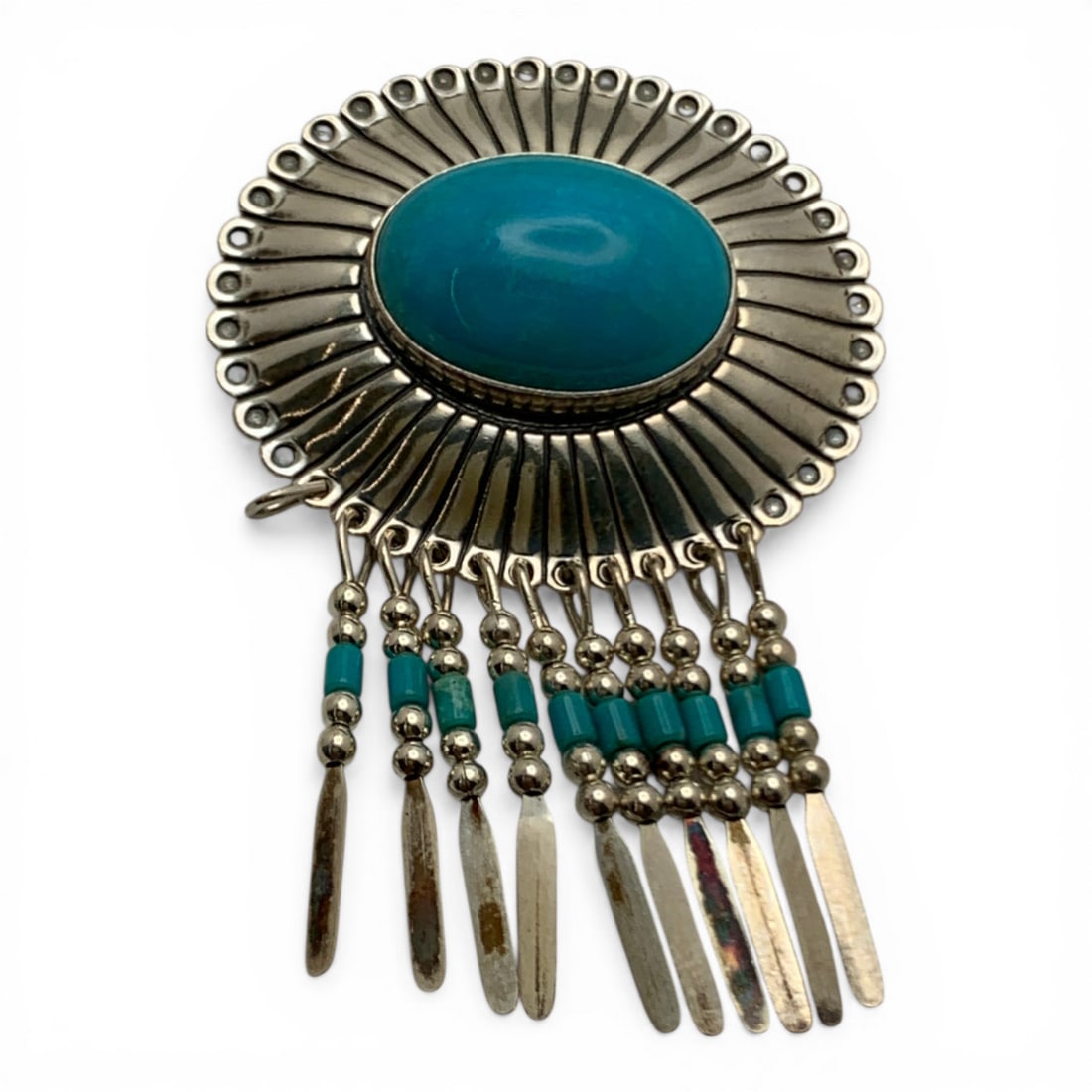 Sterling Silver & Blue Stone Pendant/ Pin: Marked 925 - 2" Long - 8.7 Grams