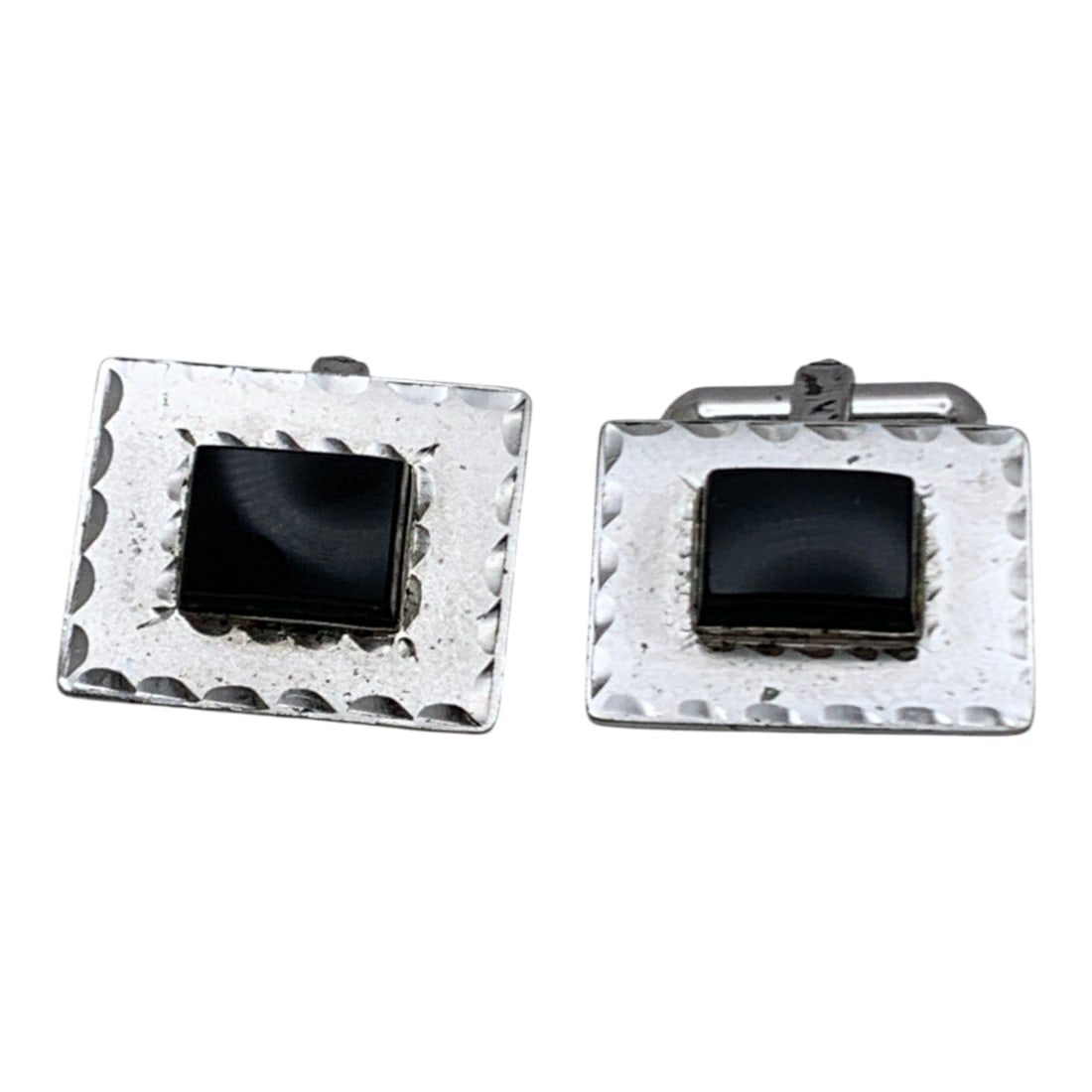 Lamode Sterling & Black Stone Cuff Links: Marked Lamode Sterling - 3/4" Long - 12.8 Grams