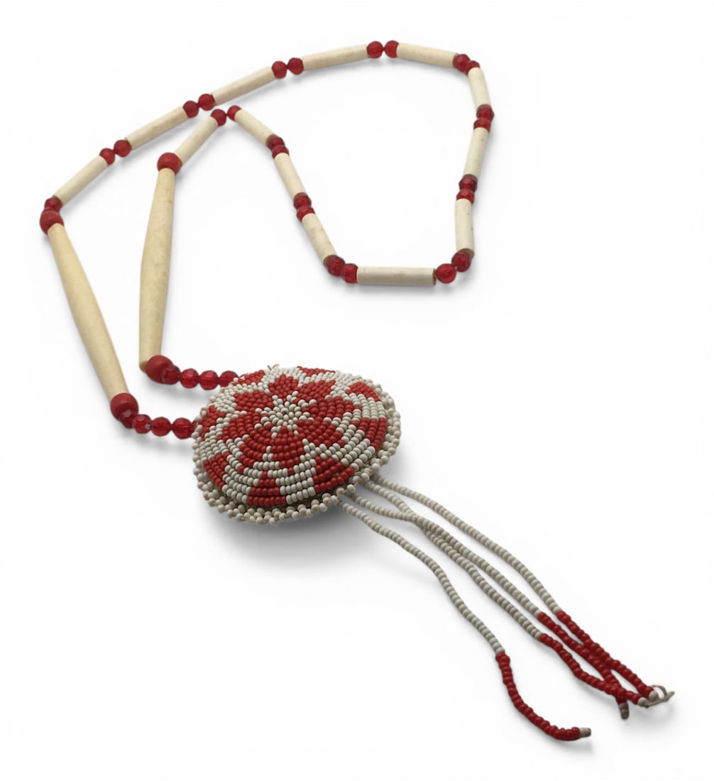 Necklace With Mosaic Beaded Pendant: 30" Long. 6.25" Long Pendant.