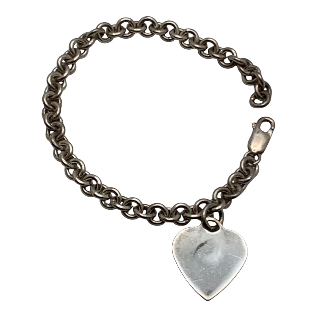 Sterling Silver Bracelet With Heart Charm: Marked 925 - 7 1/2" Long - 18.3 Grams