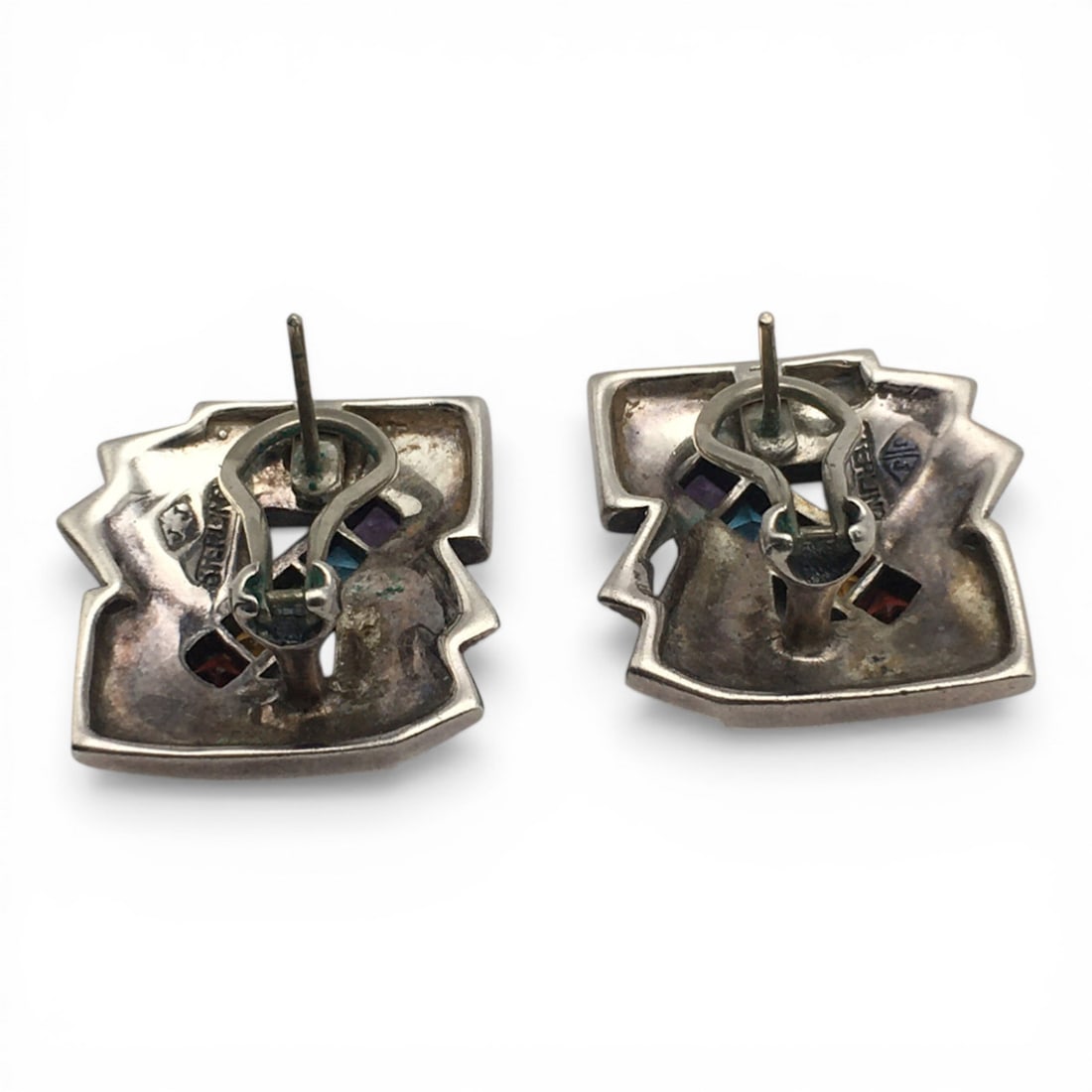 Sterling Silver Colored Stone Earrings - 2