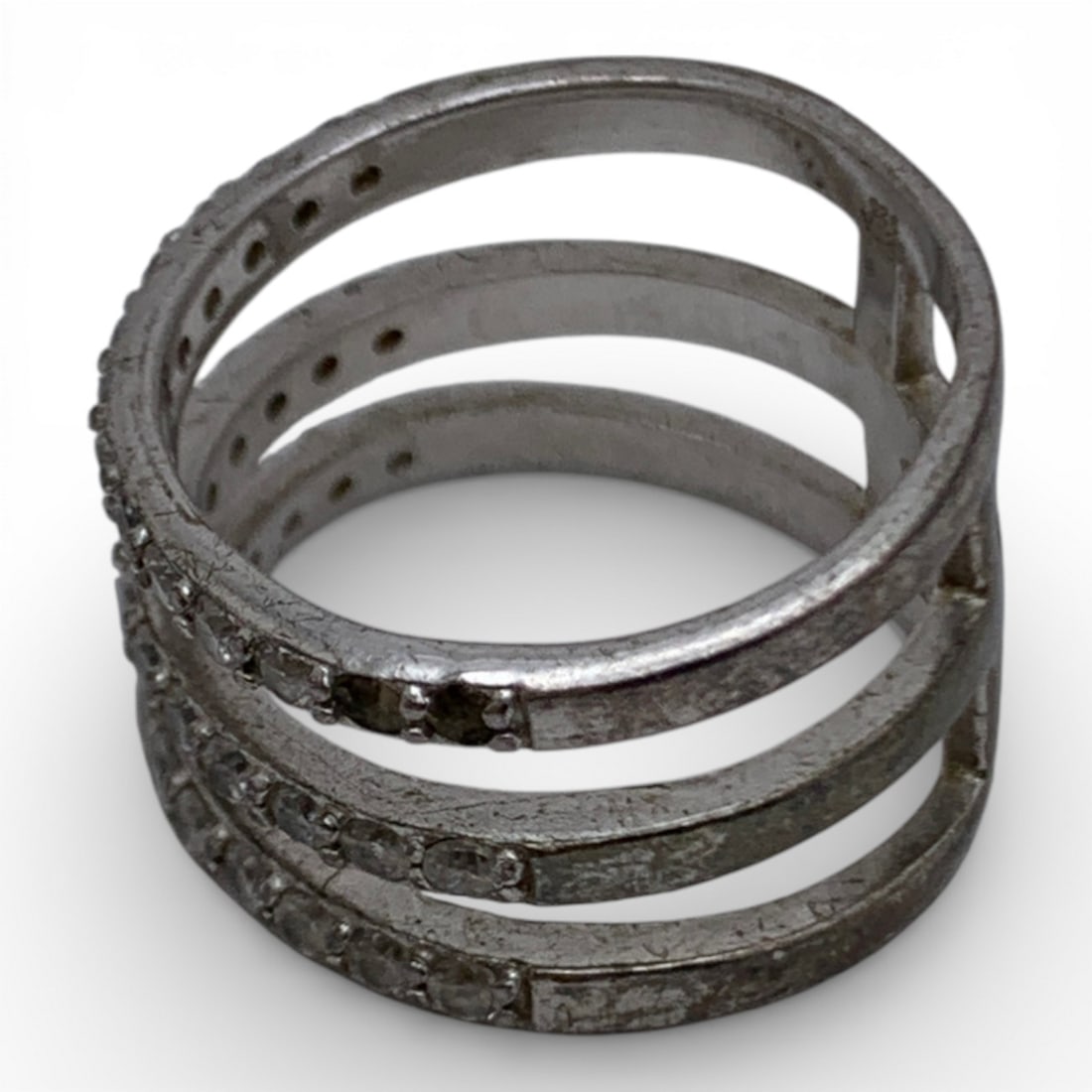 Sterling Silver Ring With Clear Stones - 3