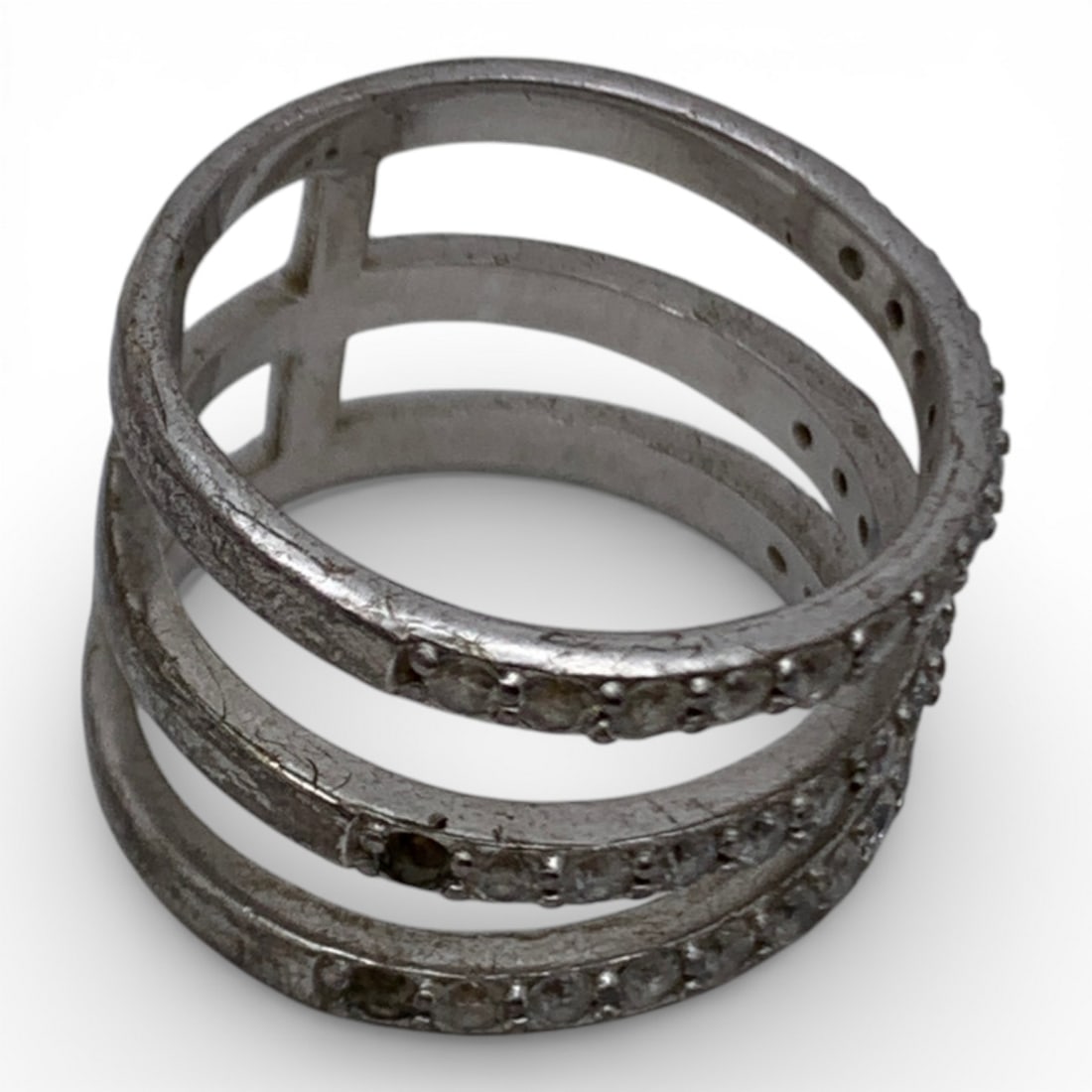 Sterling Silver Ring With Clear Stones - 4