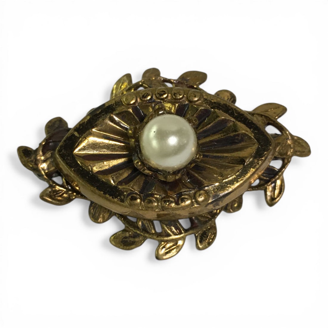 Goldtone And Faux Pearl Pin: 1.25" Long.