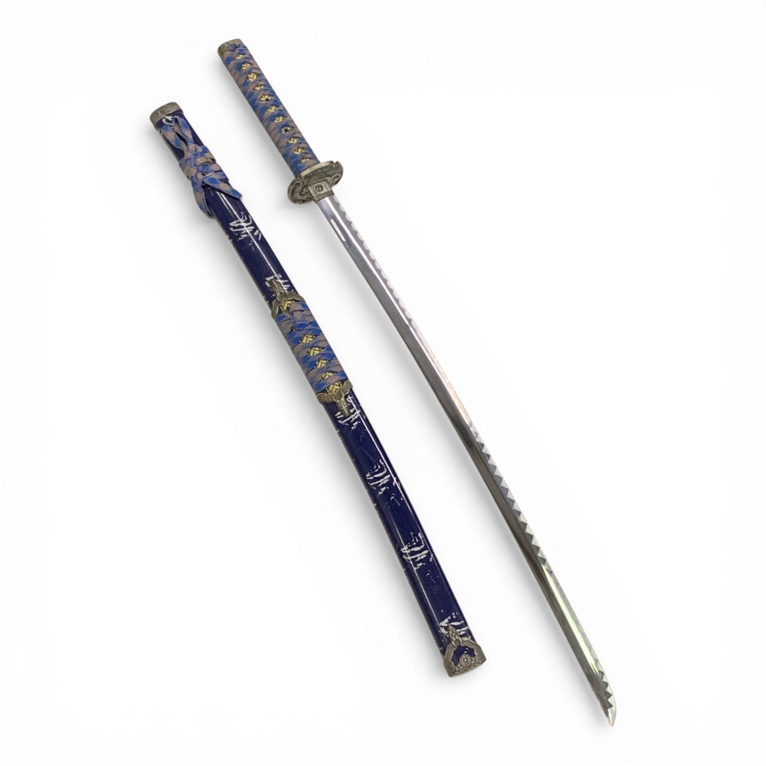 Stainless Steel Blue Fantasy Katana In Scabbard: Marked Stainless Steel - 41 1/2" Total Length Including Scabbard