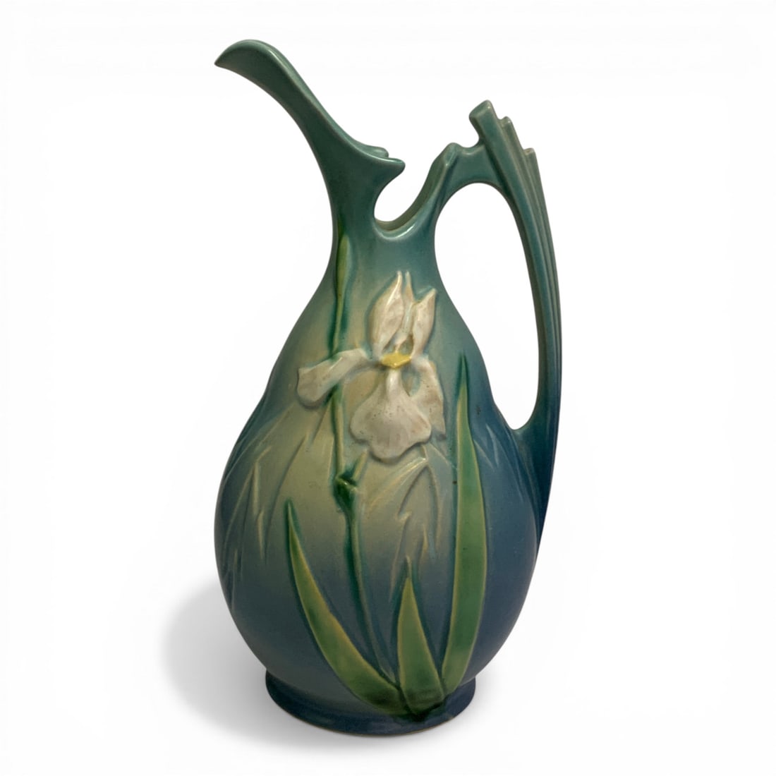 Roseville Pottery Blue Iris Pattern Ewer: Marked On Bottom: Roseville, 929-10 - 11" Tall