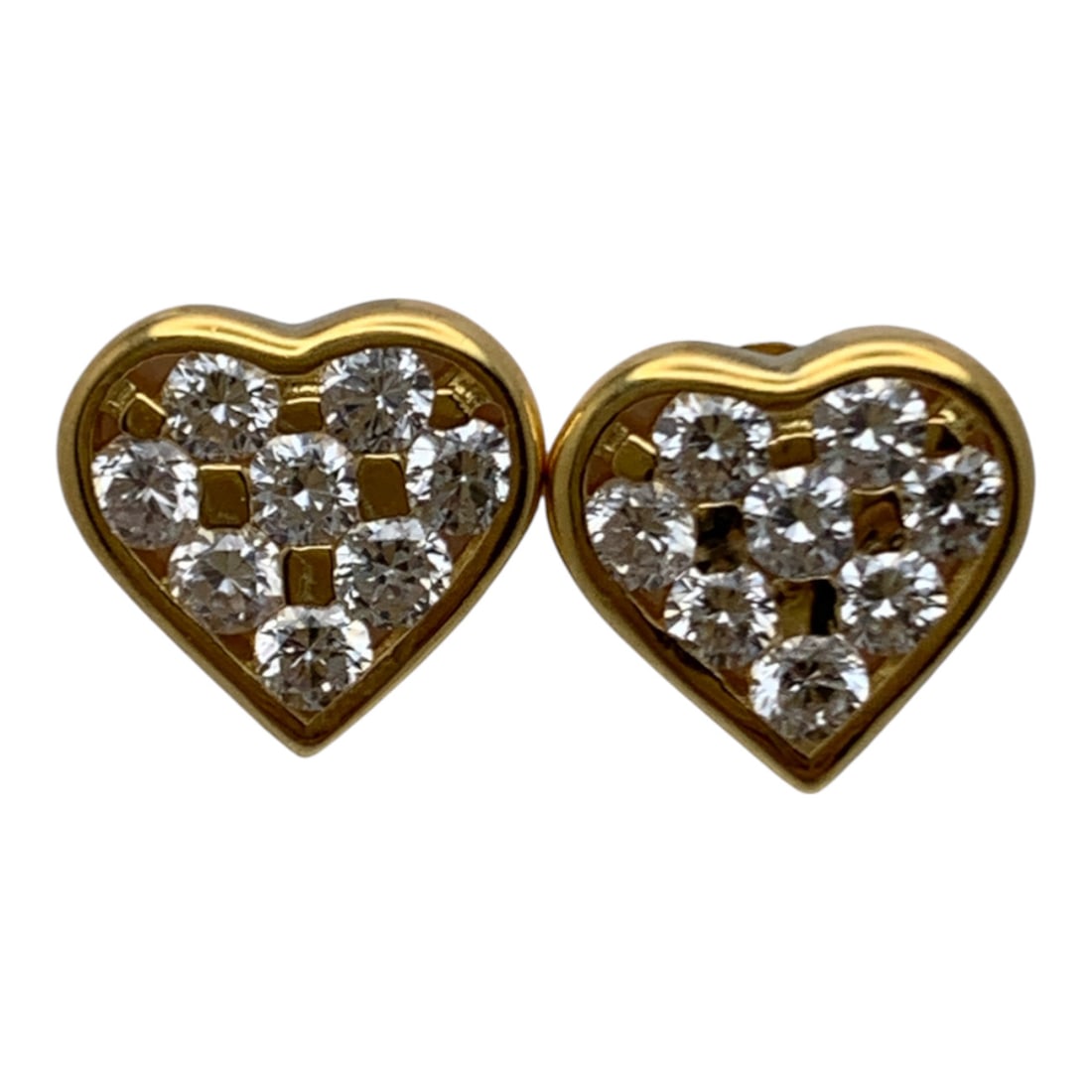 Sterling Gold Tone Heart Earrings W Clear Stones: Marked 925 - 3/8" Long - 3.6 Grams