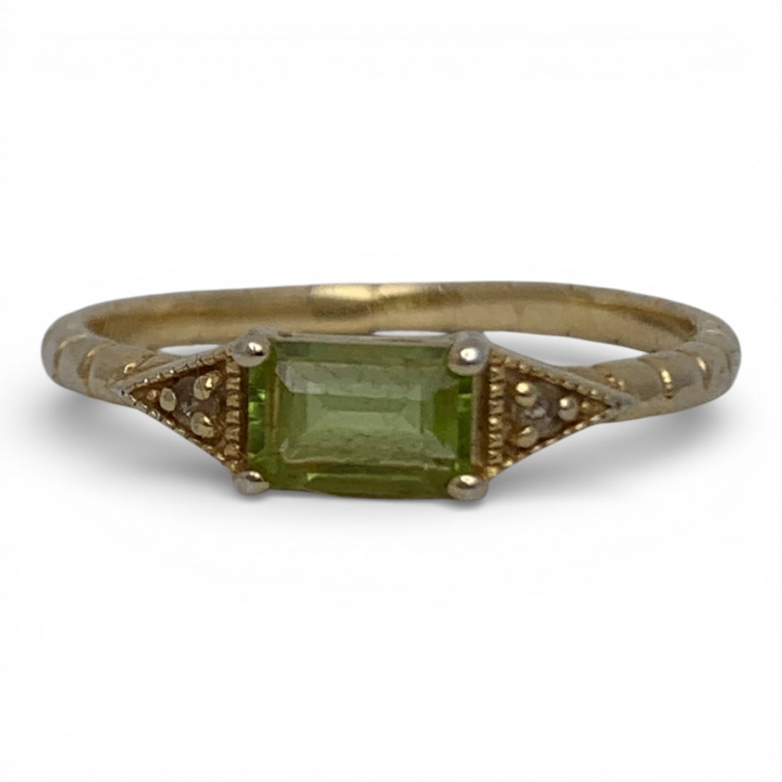 Sterling Silver Gold Tone Ring W Green Stone: Marked 925 - Size 8.75 - 1.7 Grams