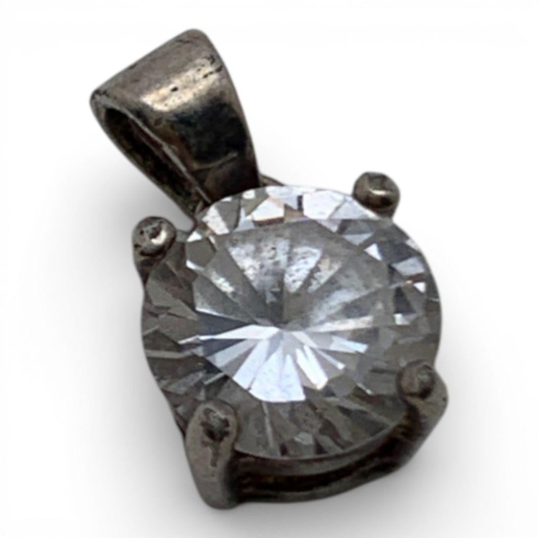 Sterling Silver & Clear Stone Pendant: Marked 925 - 1/2" Long - 1.4 Grams