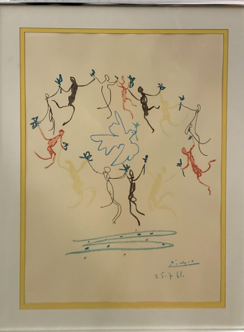 Picasso Lithograph, La Ronde De La Jeunesse: Picasso 25. 7. 61. Framed And Under Glass: 30" X 24.5".