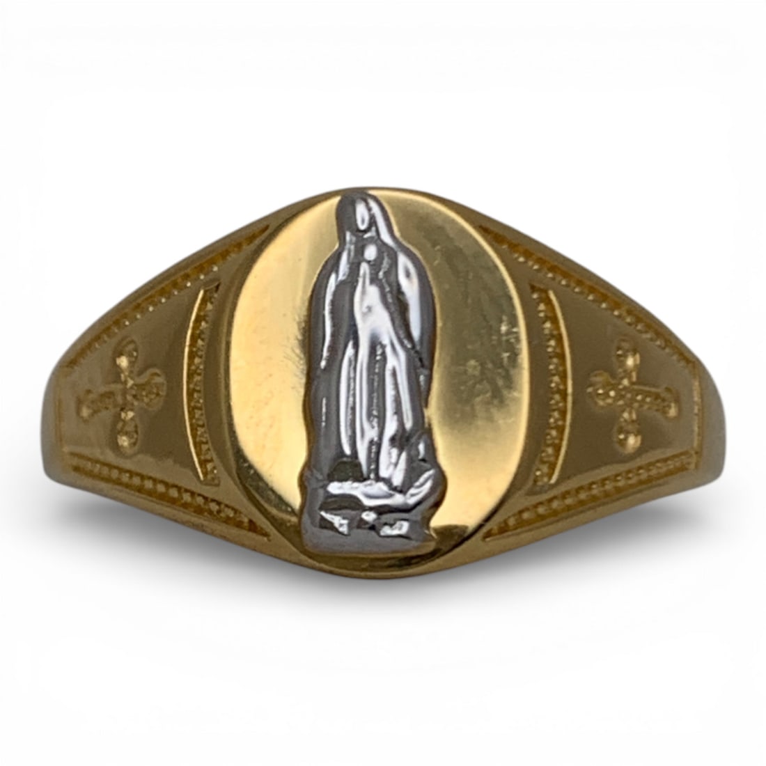 Sterling Silver Gold Tone Religious Ring: Marked 925 - Size 8 - 2.0 Grams