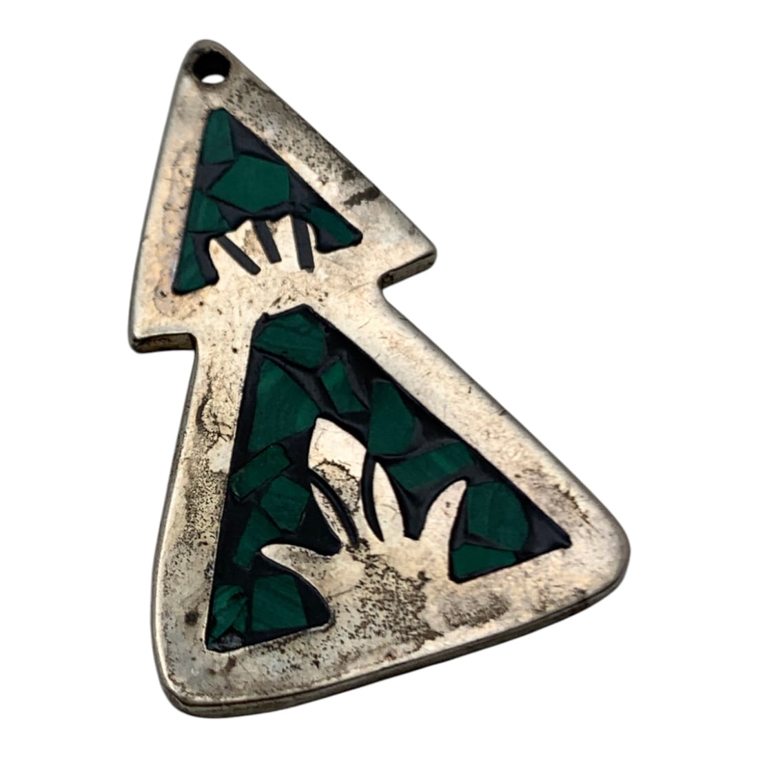 Sterling Silver Pendant W Inlaid Malachite Stones: Marked 925 - 1 1/4" Long - 5.5 Grams