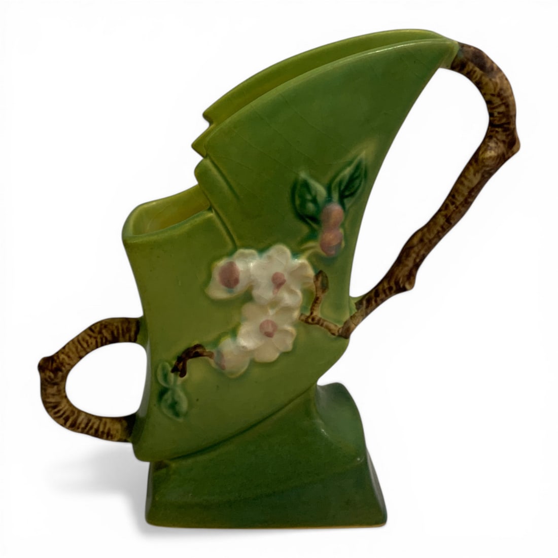 Roseville Pottery Apple Blossom Green Fan Vase: Marked On Bottom: Roseville Use 373-7 - 7 1/4" Tall