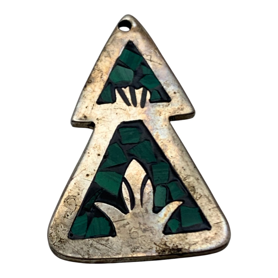 Sterling Silver Pendant W Inlaid Malachite Stones: Marked 925 - 1 1/4" Long - 5.3 Grams