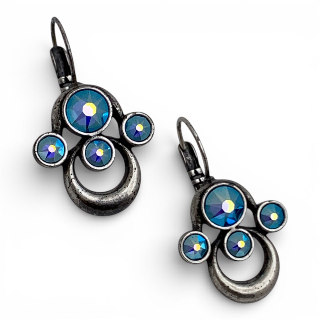 Silver & Blue Stone Earrings: Tests Silver - 1 1/4" Long - 6.5 Grams