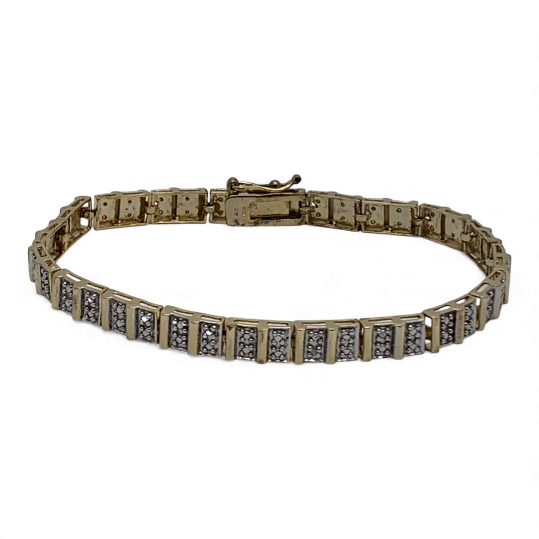 Sterling Silver & Diamond Gold Tone Bracelet: Marked 925 - 7 3/4" Long - 11.3 Grams