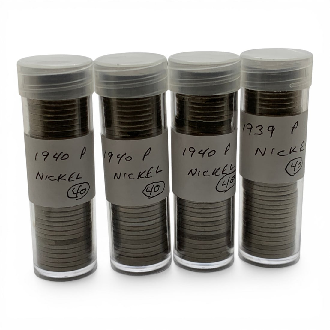 4 Rolls Of P Mint Marked Jefferson Nickels: 3 Rolls Of 1940 P Jefferson Nickels1 Roll Of 1939 P Jefferson Nickels